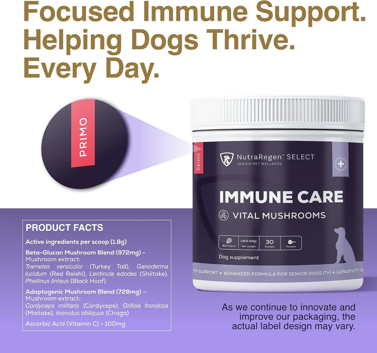 NutraRegen Immune Care ingredients and product packaging